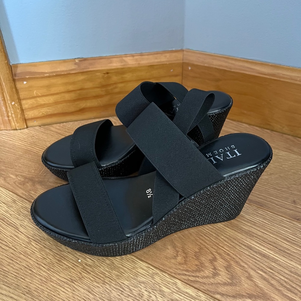 -Italian Shoemakers- Black Strap Wedges